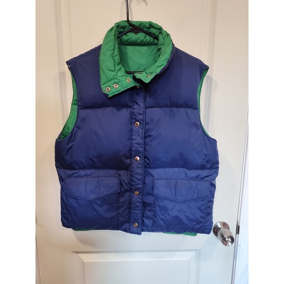 Women's Vintage Pappagallo Reversible Down Puffer Vest Blue Green Large - Picture 3 of 7